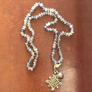 STEFANIE BRADIE Pendant necklace w faceted semiprecious stone beads.